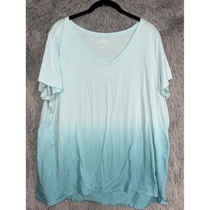 Pure Jill Dip Dyed Elliptical Tee Shirt Blue Ombre V Neck Women's 2X